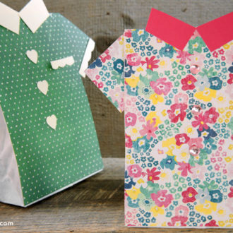 Two DIY Mother's Day gift bags that look like Tshirts.