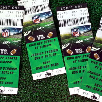Some cute DIY printable football ticket invitations for a game day party.
