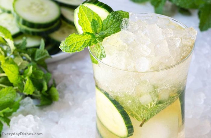 A glass of refreshing green tea cucumber cocktail