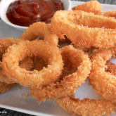 A plate of homemade onion rings
