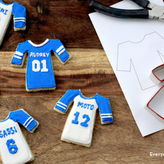 A DIY Jersey cookie cutter, great for a Super Bowl party.