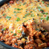 A pan full of lazy chicken enchiladas, ready for dinner.