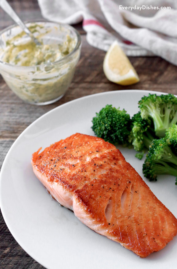 Pan-seared salmon with dill butter