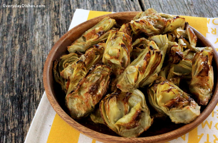 A bowl of roasted artichoke hearts — a tasty and healthy veggie side.