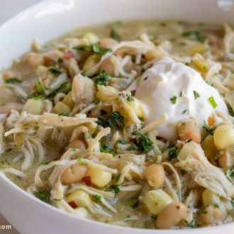 A bowl of a healthy and tasty white chicken chili