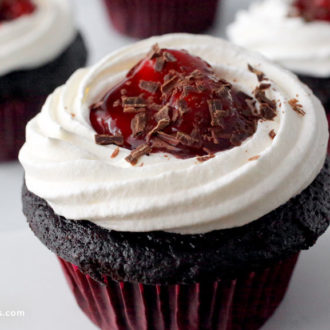Delicious black forest cupcakes, a truly decadent dessert.
