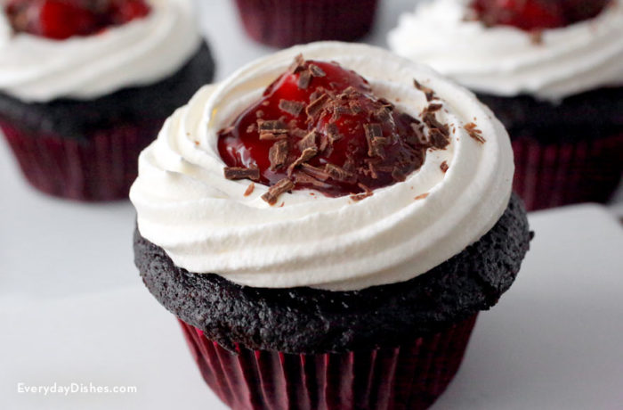 Delicious black forest cupcakes, a truly decadent dessert.