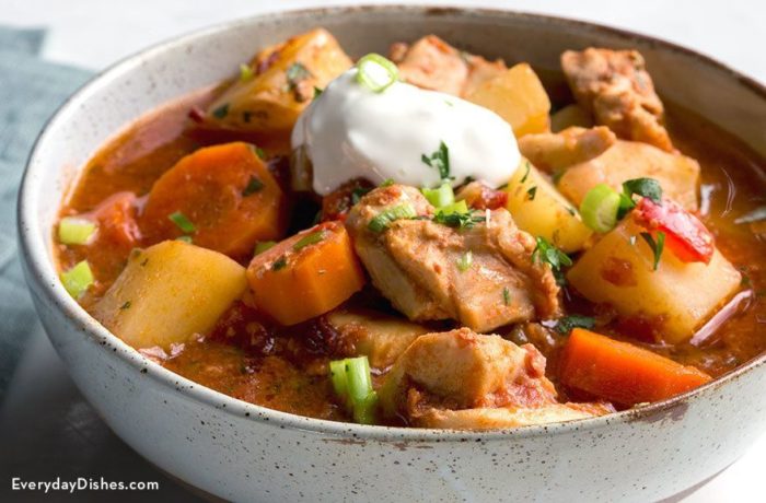 A delicious bowl of chipotle chicken stew, made in a slow cooker
