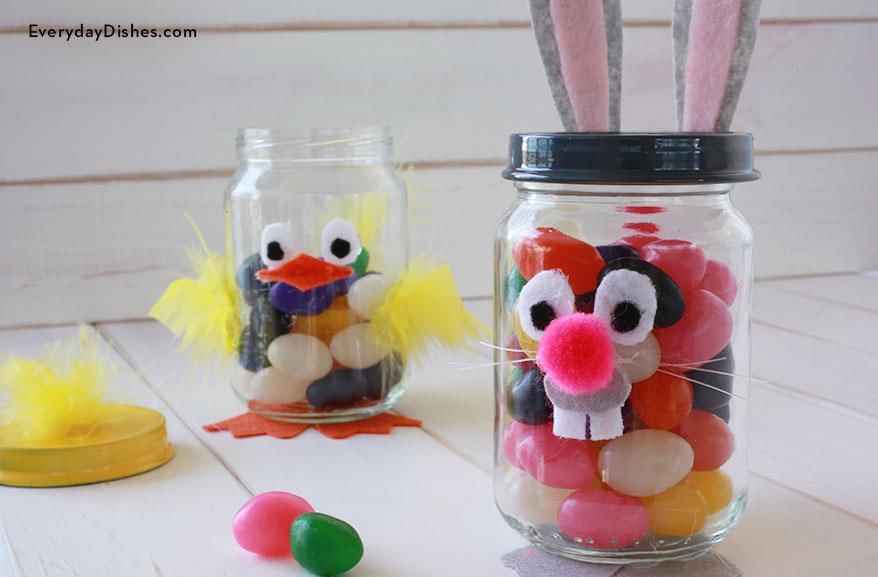 How to make Easter treat jars using felt, pom poms and feathers