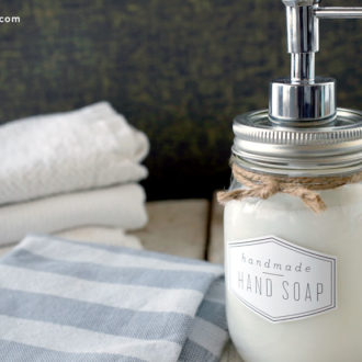 A container with a DIY hand soap.