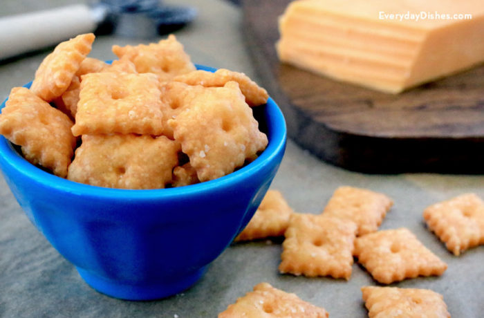 A bowl of delicious homemade cheese crackers, that are better than Cheez-its!