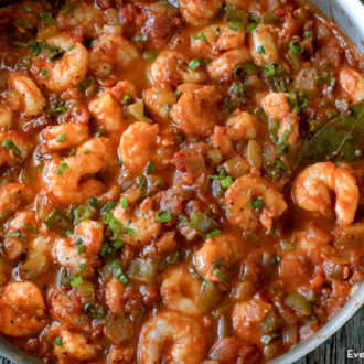 One pan creole shrimp that's ready to serve for dinner.