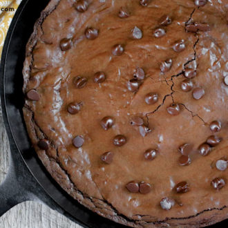 A fresh batch of skillet brownies, ready to enjoy for dessert.
