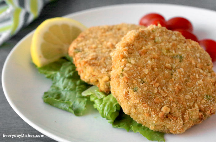 Two baked tuna burger patties — perfect for lunch or a light dinner. Serve alone, as a sandwich, or over a salad.