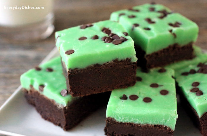 A plate of homemade chocolate mint brownies