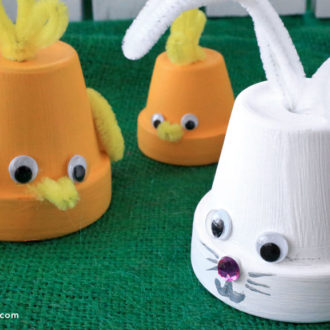 Some adorable Easter flowerpots, a fun DIY craft to do with your kids.