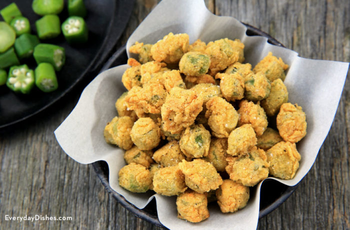 Delicious bite-sized pieces of okra deep fried and perfect for game day or a party.