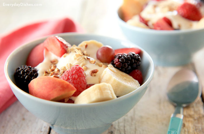 Two fruit breakfast bowls, the perfect way to start the day.