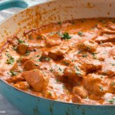 A skillet full of homemade tikka masala with chicken, ready to enjoy for dinner.