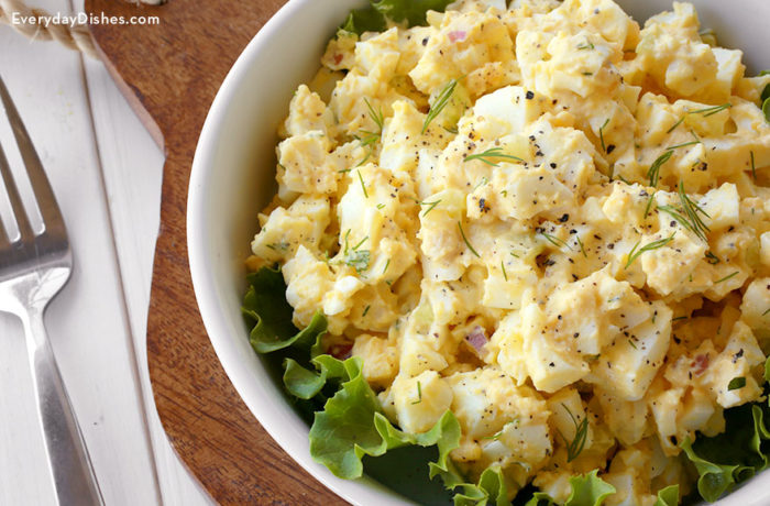 A bowl of delicious homestyle egg salad.