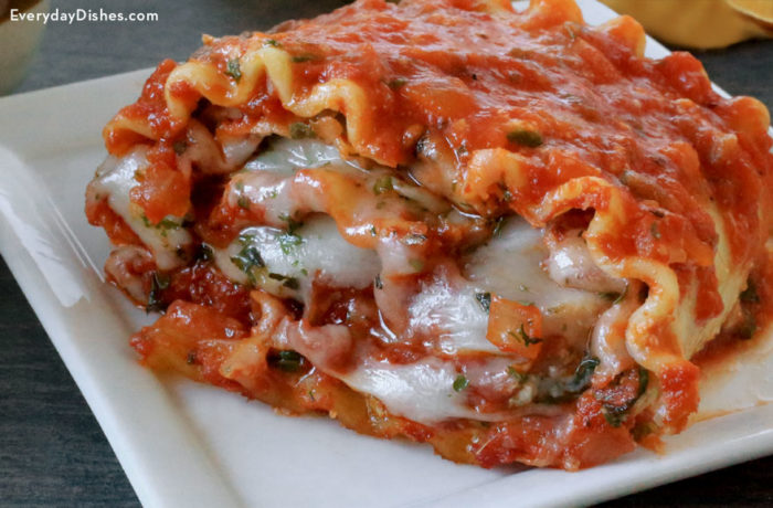 A serving of lasagna rollups that's ready to have for dinner.