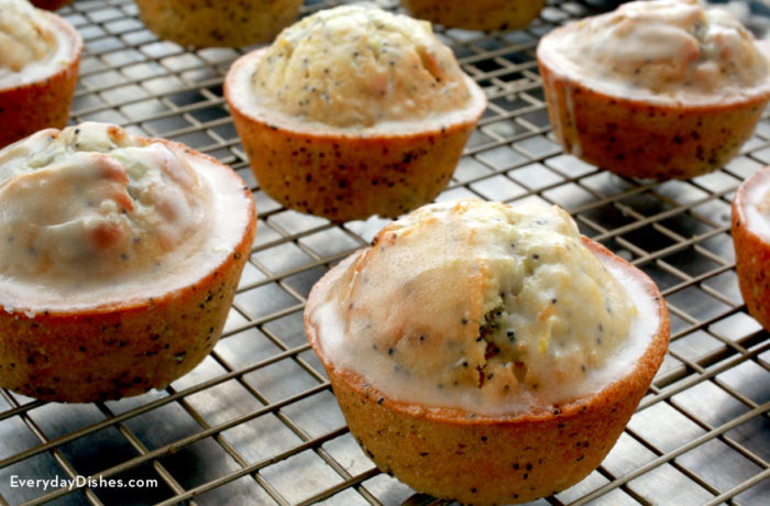 A freshly baked batch of lemon poppy seed muffins