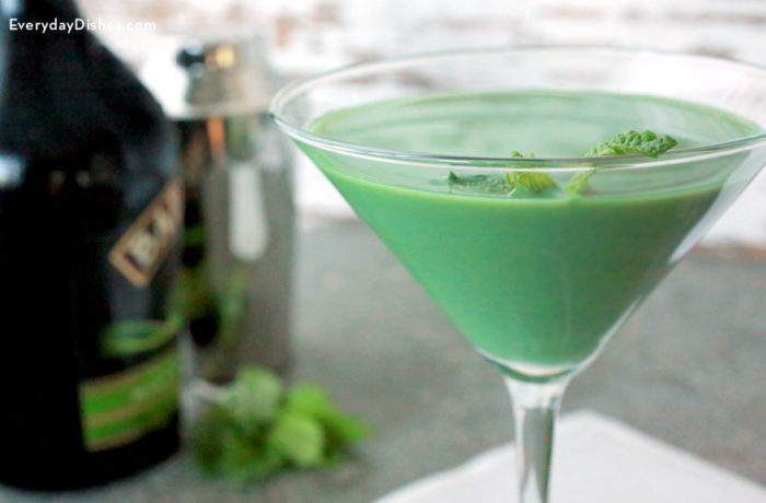 A glass of a delicious mint shamrock martini