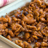 A freshly made batch of spicy candied walnuts.