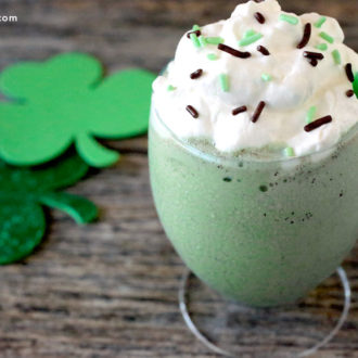 A delicious spiked shamrock shake — a great St. Patrick's Day dessert drink.