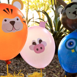Some animal balloons made from DIY printable decals.