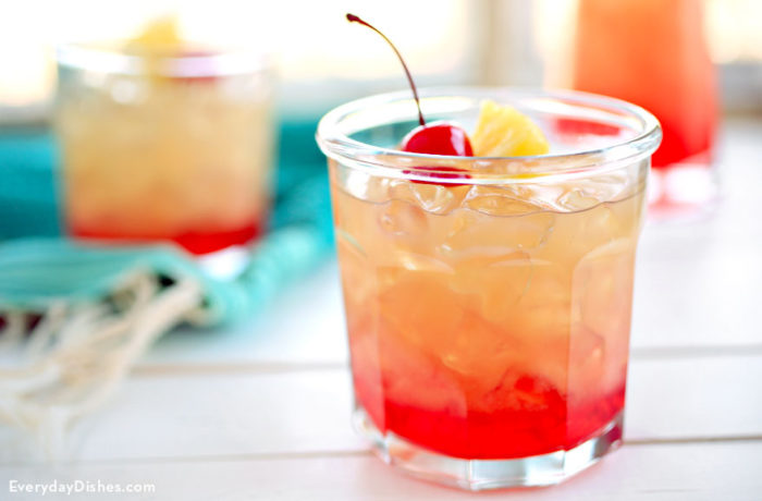 A glass of delicious cherry pineapple lemonade.