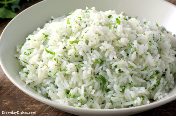 A bowl of cilantro lime rice, made to copy Chipotle's recipe.