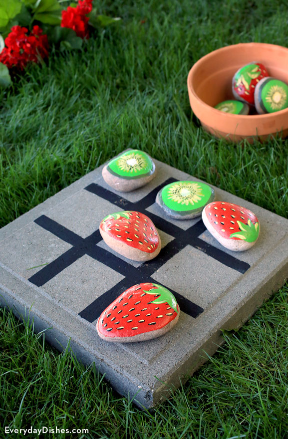 Tic Tac Toe Board Game with Rocks