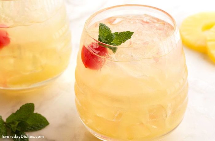 Two glasses of a delicious and refreshing pineapple vodka cocktail