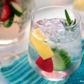 A refreshing glass of Strawberry cucumber infused water.