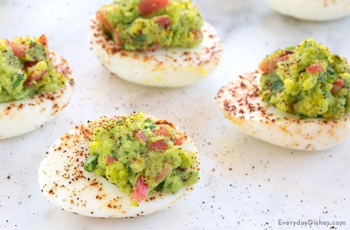 Guacamole deviled eggs, ready to serve