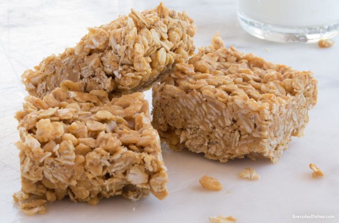 Some freshly made no-bake peanut butter oat squares