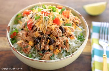 Slow cooker chicken burrito bowl recipe