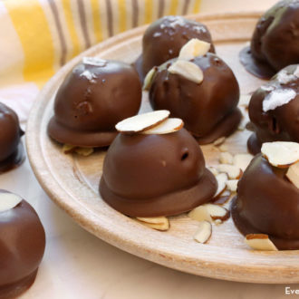 A batch of homemade gluten-free chocolate almond fudge bites.