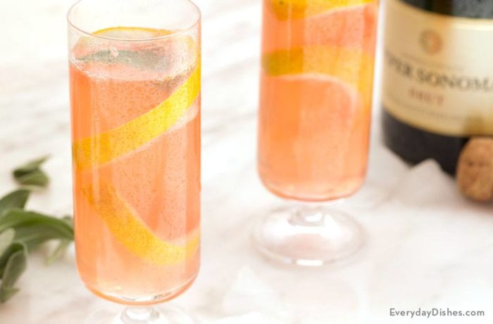Two glasses of a refreshing grapefruit mimosa