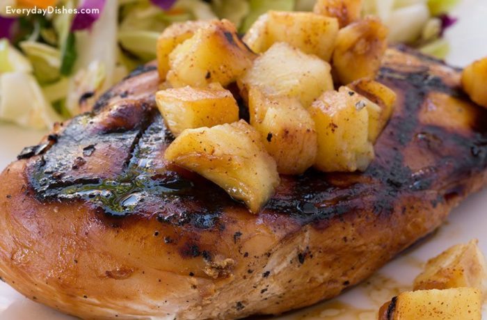 A piece of delicious pineapple grilled chicken, ready to enjoy for dinner.