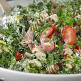 A hearty and healthy chicken and kale pasta salad that's perfect for lunch or dinner.