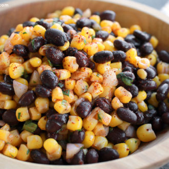 A bowl of corn and black bean salad, a great side dish.