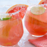 Two glasses of a refreshing Paloma cocktail with grapefruit