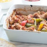Baked chicken fajitas, in the pan and ready to eat