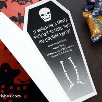 DIY Halloween party invitations that look like coffins.