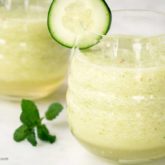 Two glasses of a delicious mint melon smoothie