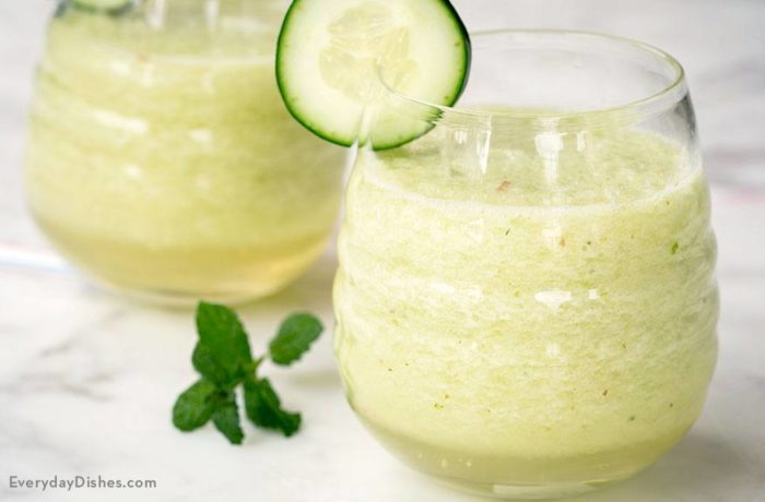 Two glasses of a delicious mint melon smoothie