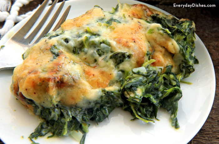 A serving of spinach gratin on a plate.