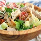 Delicious chicken Caesar pasta salad made with einkorn pasta that's ready for lunch or dinner.
